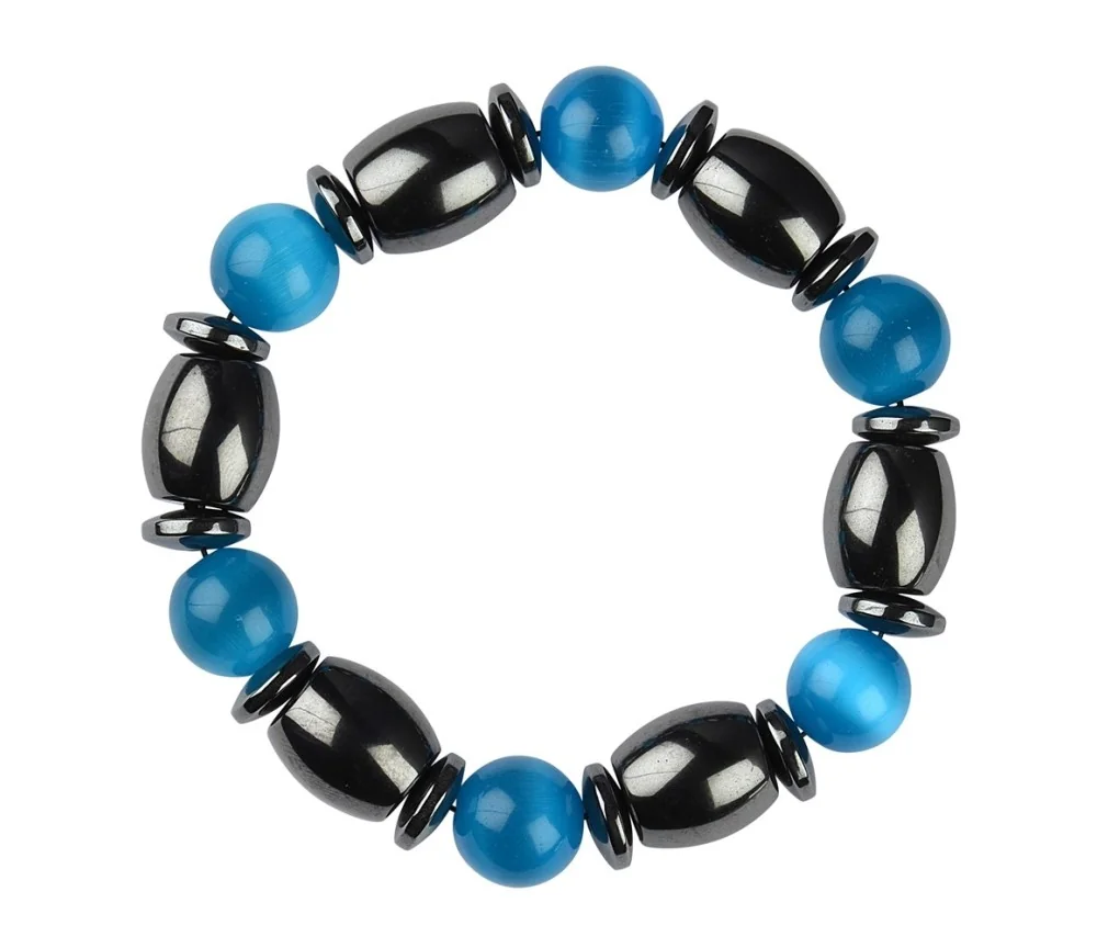 Armband - Hämatin/Katzenauge blau (Glas)