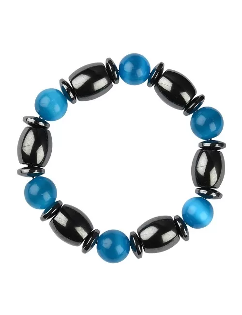 Armband - Hämatin/Katzenauge blau (Glas)