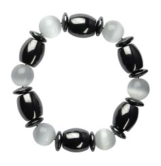 Armband - Hämatin/Katzenauge weiß (Glas)