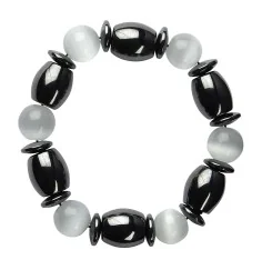 Armband - Hämatin/Katzenauge weiß (Glas)