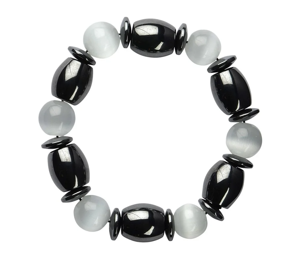 Armband - Hämatin/Katzenauge weiß (Glas)