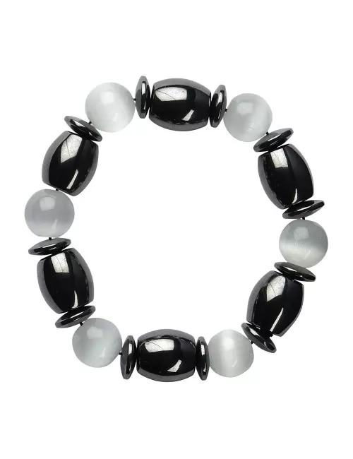 Armband - Hämatin/Katzenauge weiß (Glas)