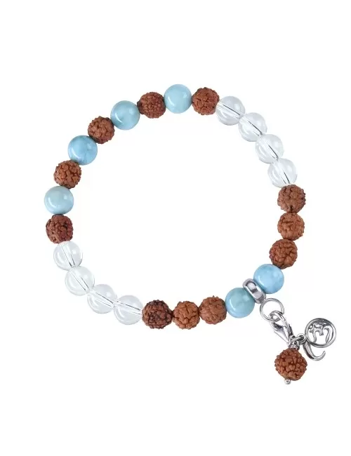 Armband - Edelsteinmala - Larimar, Bergkristall (Offenheit)