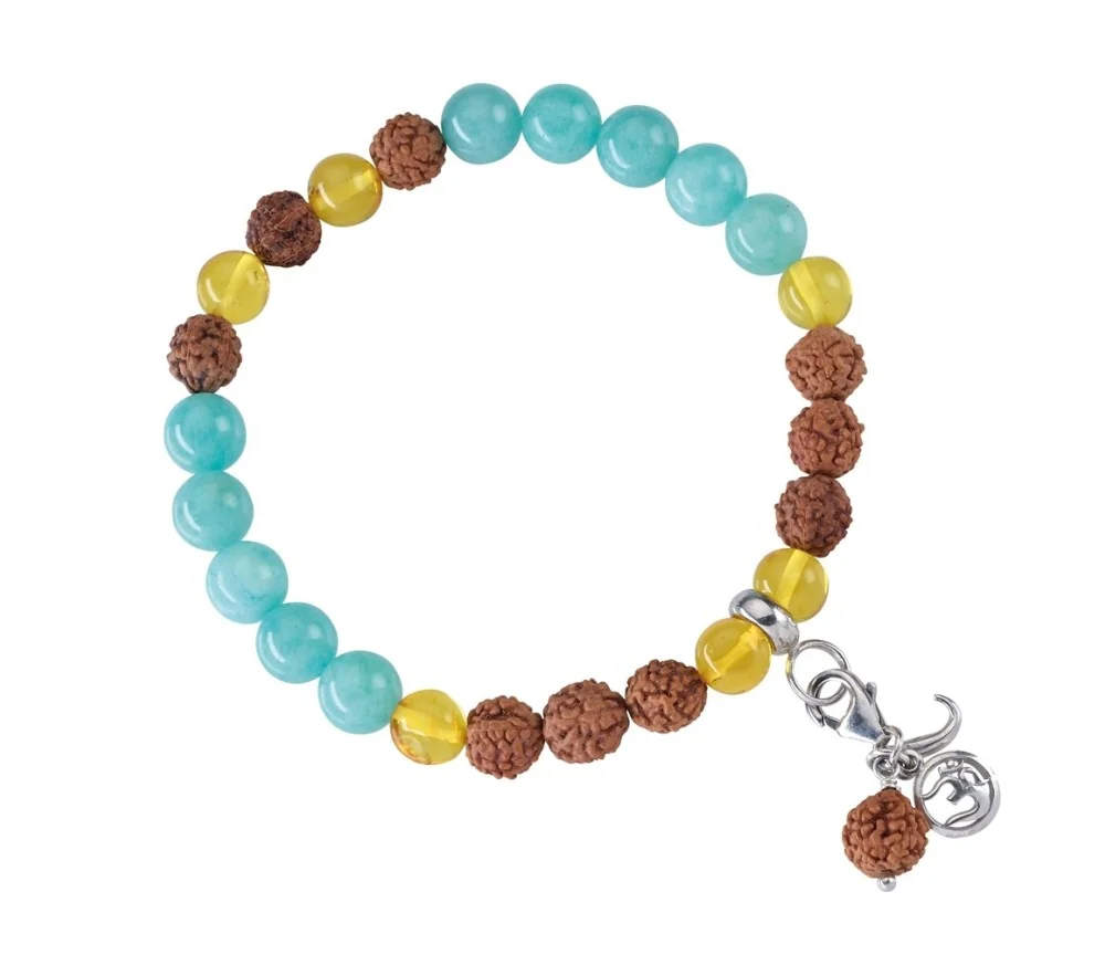 Armband - Edelsteinmala - Amazonit, Bernstein (Selbstbestimmung)