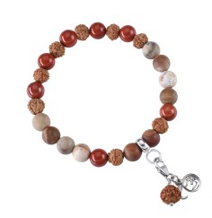 Armband - Edelsteinmala - roter Jaspis, versteinertes Holz (Erdung)