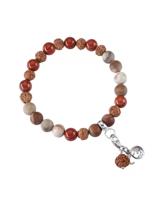 Armband - Edelsteinmala - roter Jaspis, versteinertes Holz (Erdung)