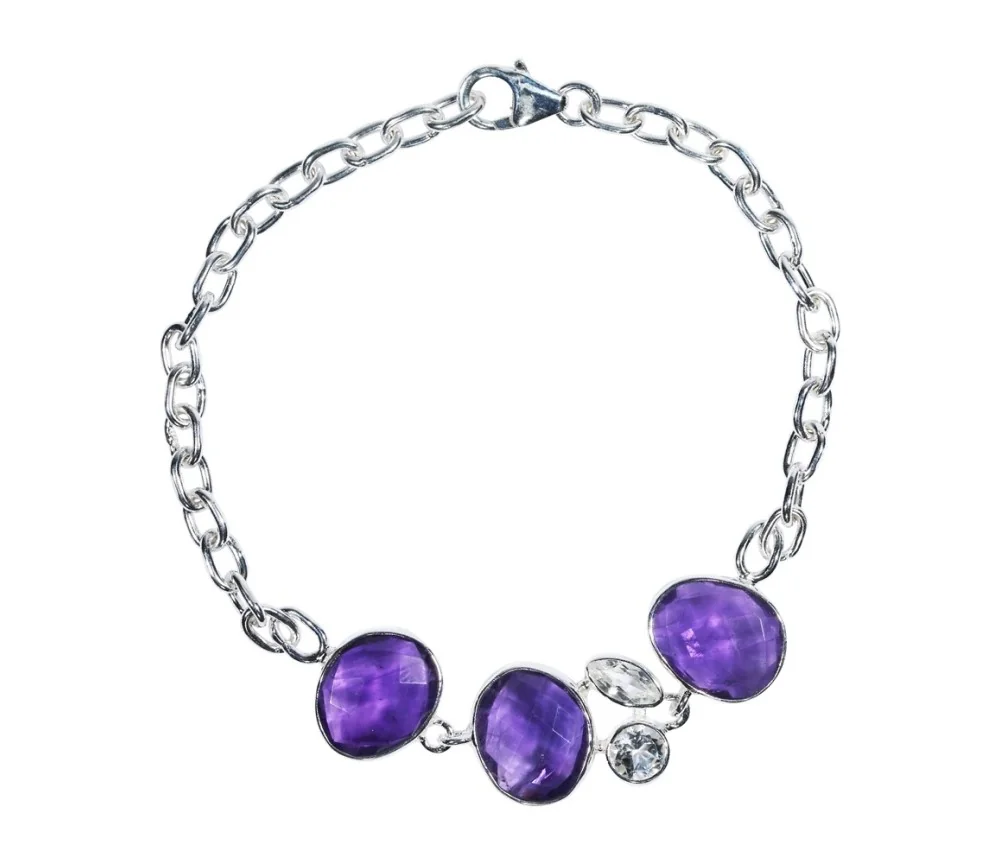 Armband - Amethyst facettiert, Silber, längenverstellbar