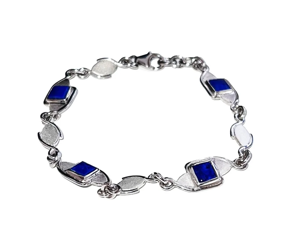 Armband - Quadrate 6x6mm - Lapis Lazuli- 20cm, platiniert