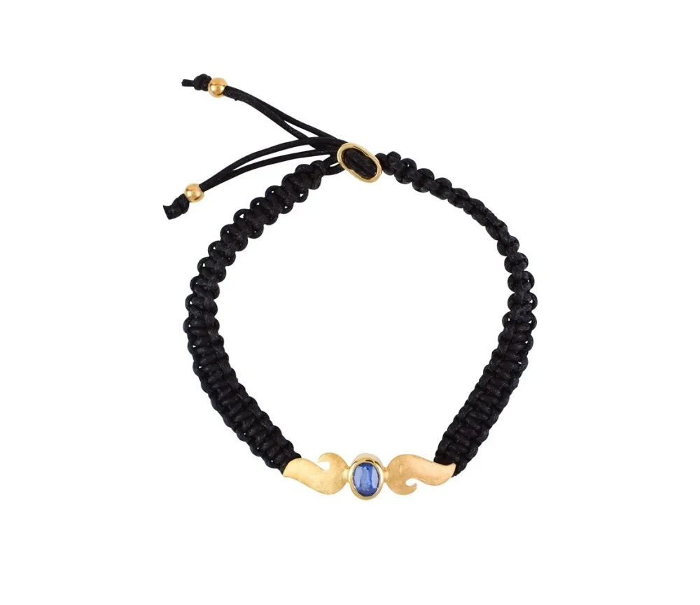 Armband - Makramee, Flügel mit Disthen, vergoldet