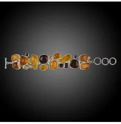 Armband - Bernstein, Rauchquarz, Citrin & verst. Holz - 925 Silber - Einzelstück