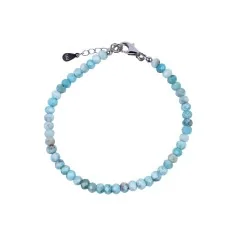 Armband Larimar, Button (3 x 4,5mm) facettiert, rhodiniert, Verlängerungskettchen