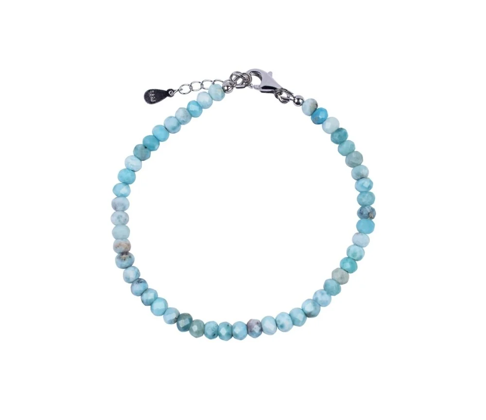 Armband Larimar, Button (3 x 4,5mm) facettiert, rhodiniert, Verlängerungskettchen