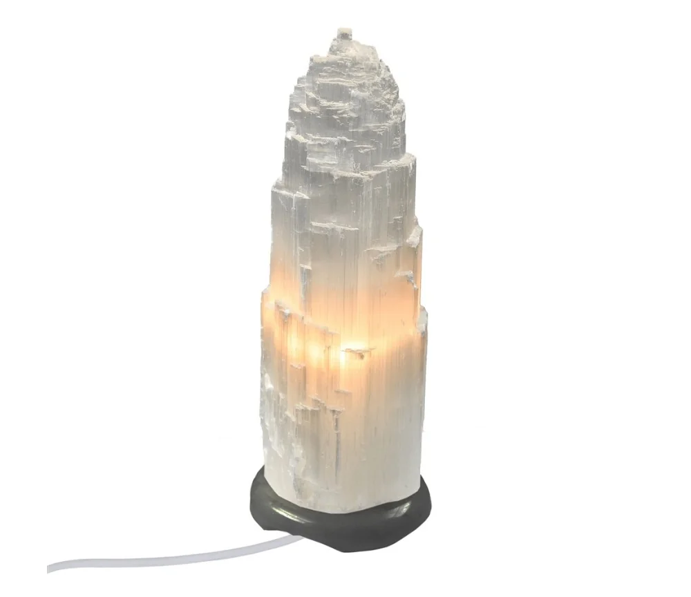 Lampe - Selenit - Selenitlampe mit Marmorfuß, ca. 45cm (groß)