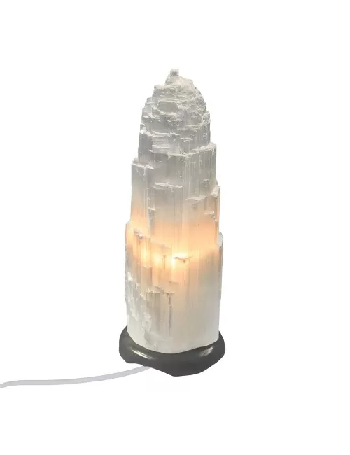 Lampe - Salzkristall - Selenitlampe mit Marmorfuß