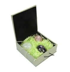 Heilsteine & Edelsteine - Eier - 3er Set in Geschenkbox (Amethyst, Bergkristall, Rosenquarz)