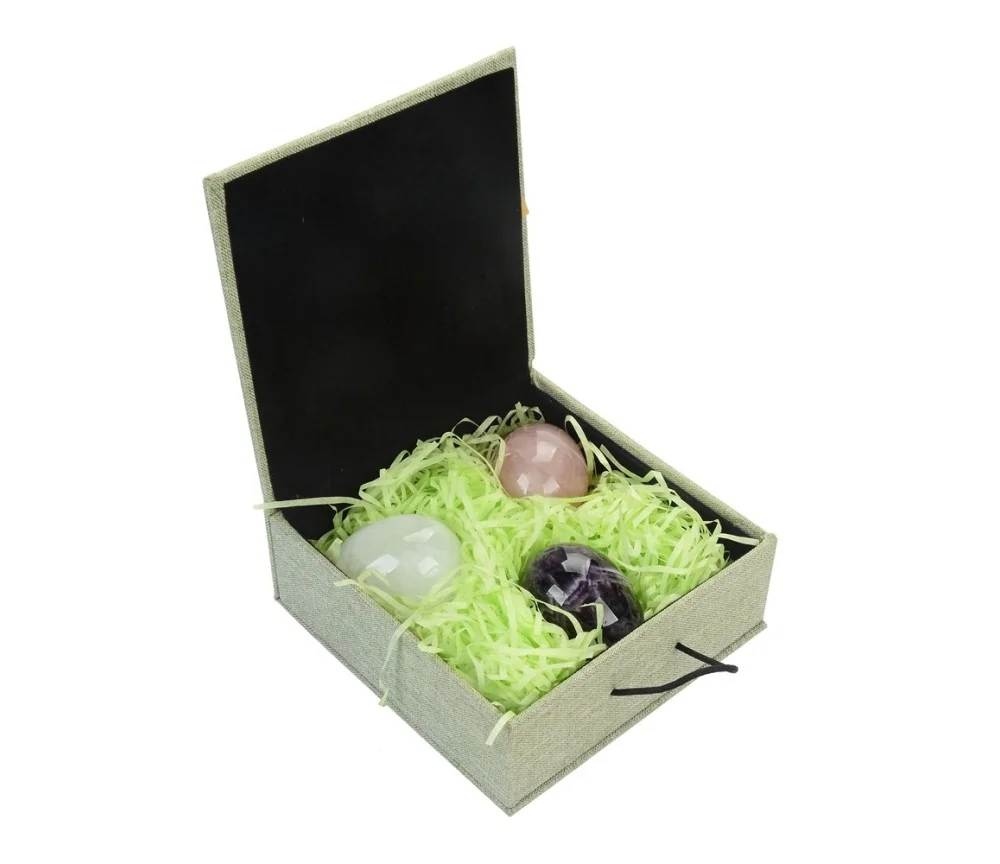 Heilsteine & Edelsteine - Eier - 3er Set in Geschenkbox (Amethyst, Bergkristall, Rosenquarz)