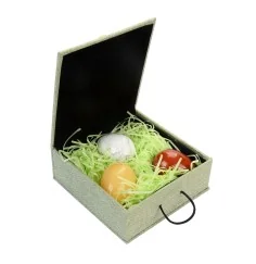 Heilsteine & Edelsteine - Eier - 3er Set in Geschenkbox (Magnesit, roter Jaspis, Orangencalcit)