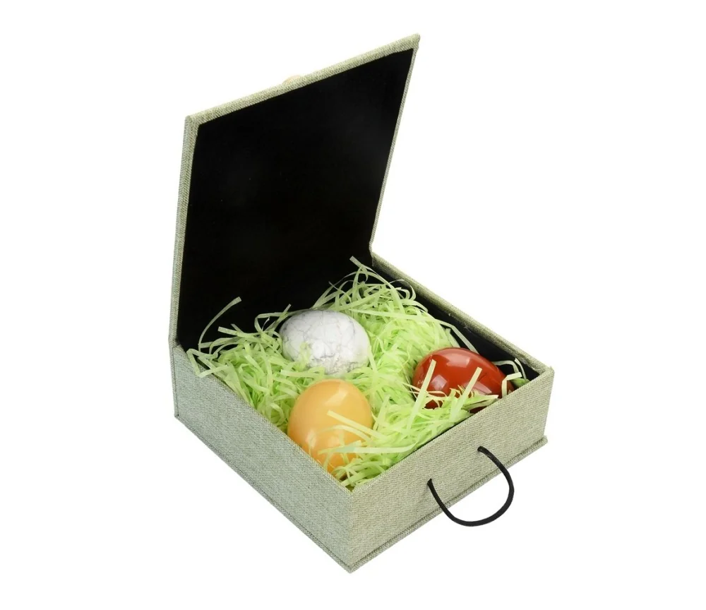 Heilsteine & Edelsteine - Eier - 3er Set in Geschenkbox (Magnesit, roter Jaspis, Orangencalcit)