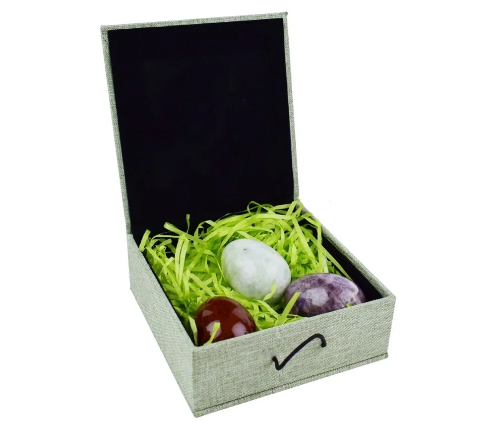 Heilsteine & Edelsteine - Eier - 3er Set in Geschenkbox (Mahagoniobsidian, Amethystquarz, Serpentin)