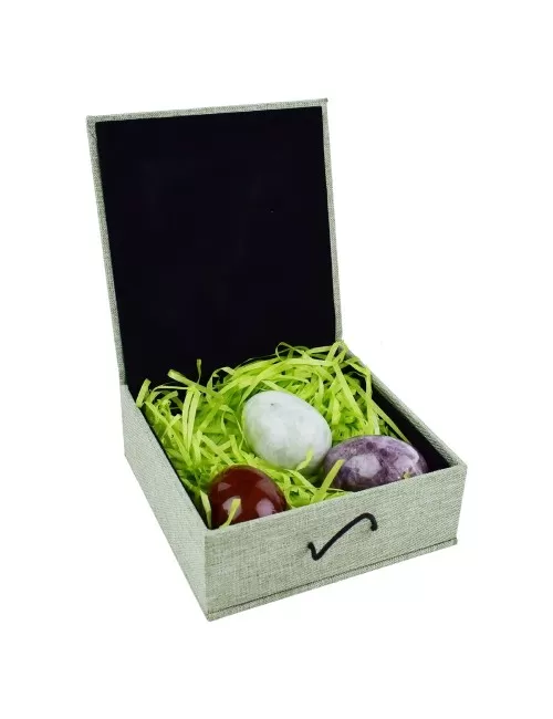 Heilsteine & Edelsteine - Eier - 3er Set in Geschenkbox (Mahagoniobsidian, Amethystquarz, Serpentin)