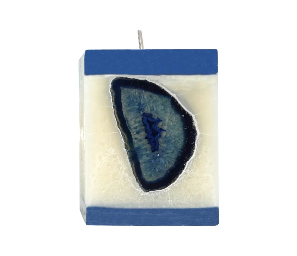 Kerze - Achat Edelstein - weiß/blau, Quaderform - Maße ca: 7,5x7,5x10cm