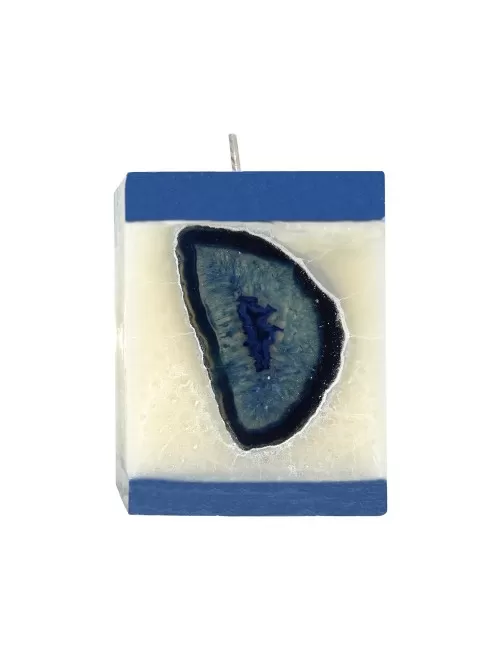 Kerze - Achat Edelstein - weiß/blau