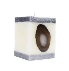 Kerze - Achat Edelstein - weiß/silber, Quaderform - Maße ca: 7,5x7,5x10cm