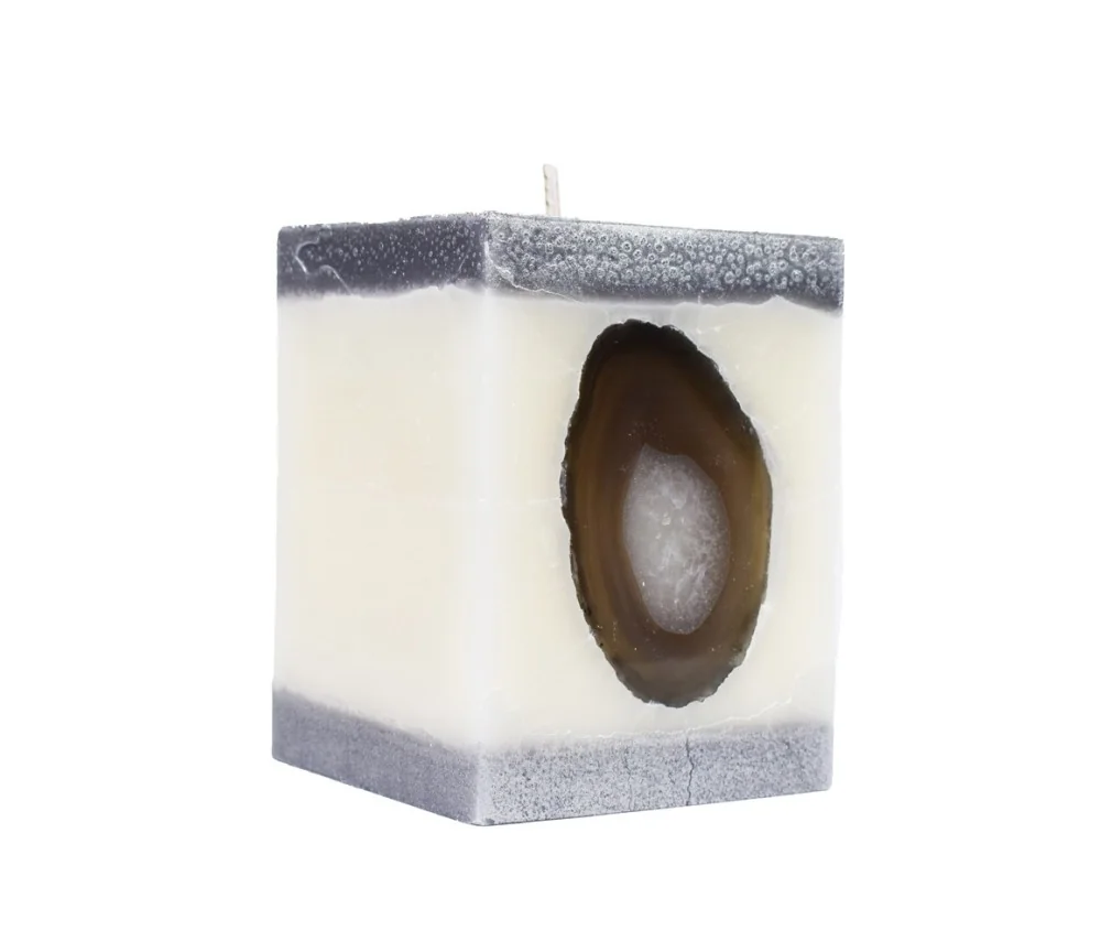 Kerze - Achat Edelstein - weiß/silber, Quaderform - Maße ca: 7,5x7,5x10cm