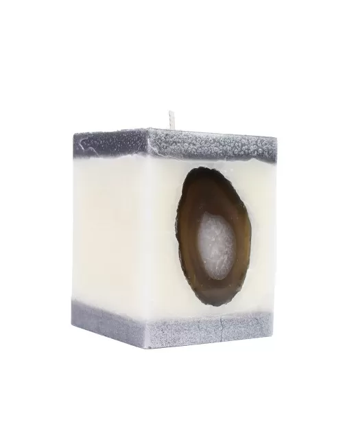 Kerze - Achat Edelstein - weiß/silber