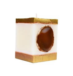 Kerze - Achat Edelstein - weiß/gold, Quaderform - Maße ca: 7,5x7,5x10cm