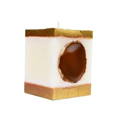 Kerze - Achat Edelstein - weiß/gold, Quaderform - Maße ca: 7,5x7,5x10cm