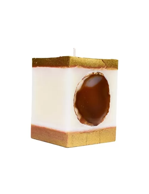 Kerze - Achat Edelstein - weiß/gold