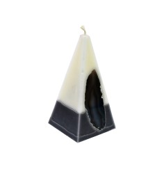 Kerze - Achat Edelstein - weiß/anthrazit, Pyramide - Maße ca: 6x6x11,5cm