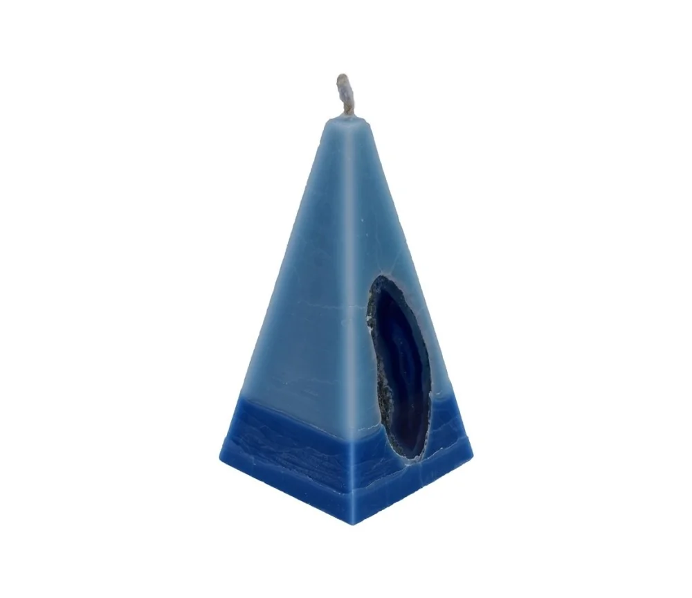 Kerze - Achat Edelstein - hellblau/dunkelblau, Pyramide - Maße ca: 6x6x11,5cm