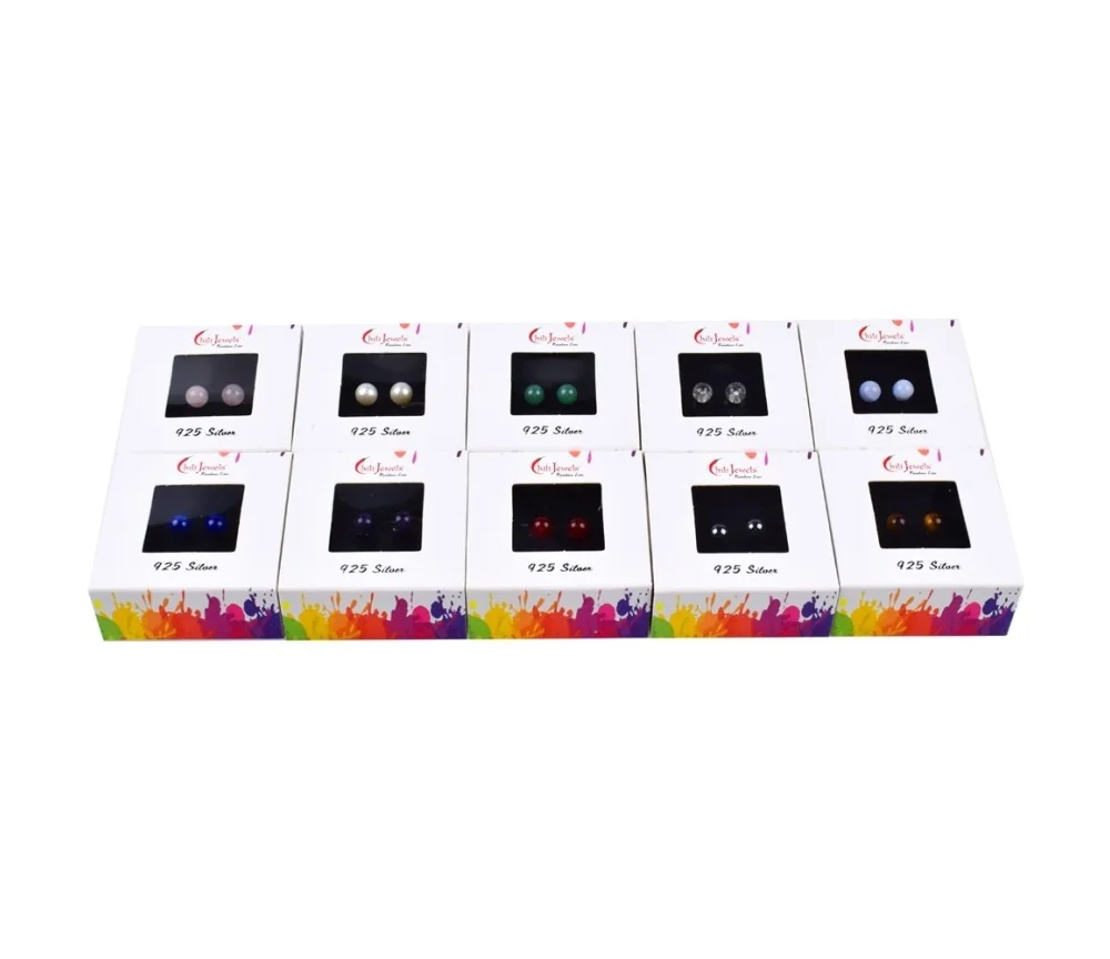 Heilsteine & Edelsteine - Ohrstecker - Kugeln - gemischte Steine 6mm, Silber - 10er Pack