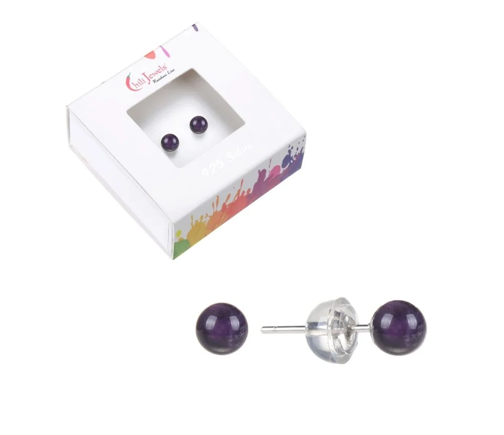 Heilsteine & Edelsteine - Ohrstecker - Amethyst, Kugel, 4mm, rhodiniert