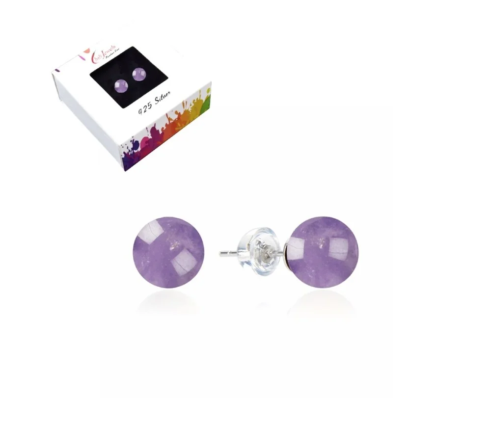Heilsteine & Edelsteine - Ohrstecker - Amethyst, Kugel, 6mm, rhodiniert