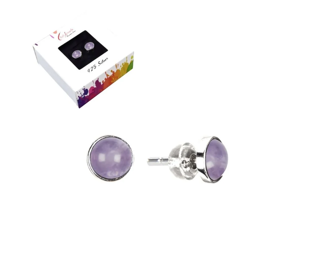 Heilsteine & Edelsteine - Ohrstecker - Amethyst, Cabochon, 6mm, rhodiniert