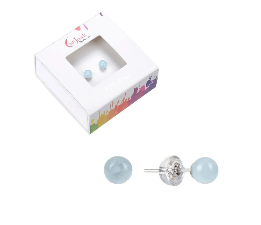 Heilsteine & Edelsteine - Ohrstecker - Aquamarin, Kugel, 4mm, rhodiniert