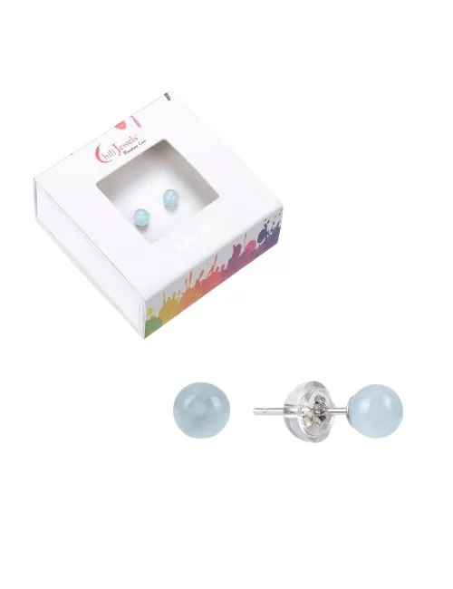 Heilsteine & Edelsteine - Ohrstecker - Aquamarin, Kugel, 4mm, rhodiniert