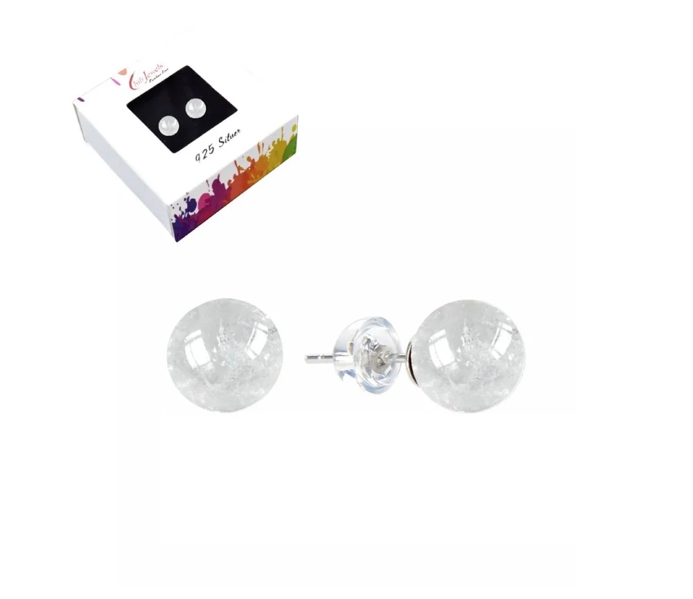 Heilsteine & Edelsteine - Ohrstecker - Bergkristall, Kugel, 8mm, rhodiniert