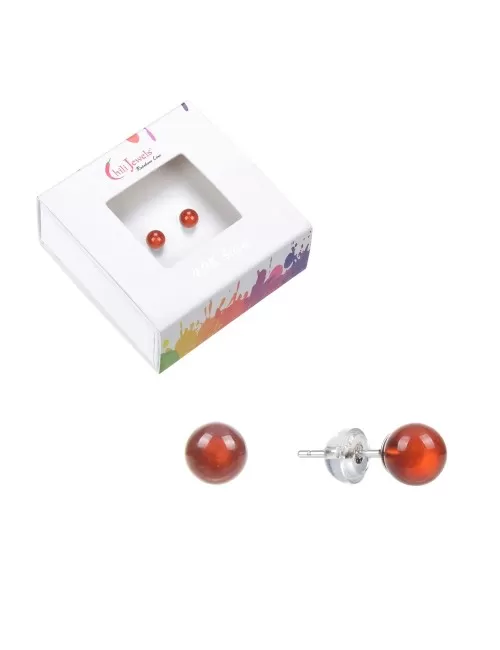 Heilsteine & Edelsteine - Ohrstecker - Carneol (gebr.), Kugel, 4mm, rhodiniert