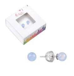 Heilsteine & Edelsteine - Ohrstecker - Chalcedon (blau), Kugel, 4mm, rhodiniert