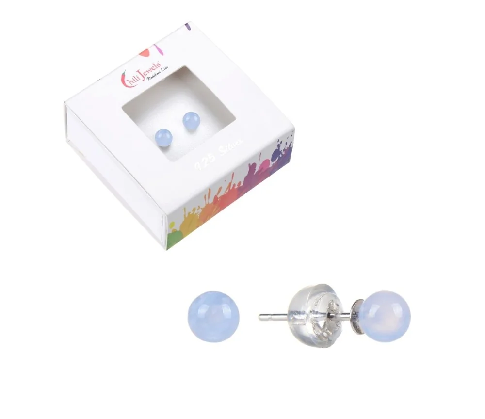 Heilsteine & Edelsteine - Ohrstecker - Chalcedon (blau), Kugel, 4mm, rhodiniert