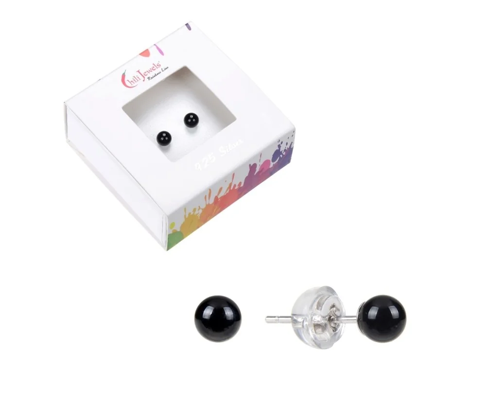 Heilsteine & Edelsteine - Ohrstecker - Onyx (gef.), Kugel, 4mm, rhodiniert