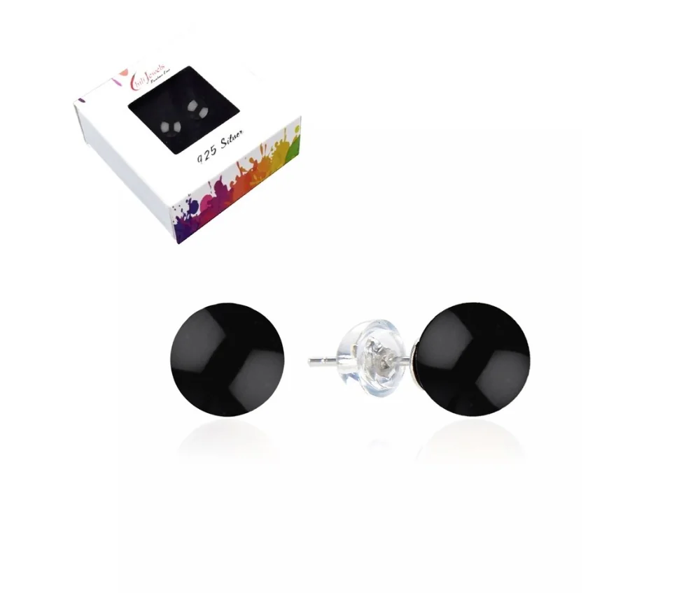 Heilsteine & Edelsteine - Ohrstecker - Onyx (gef.), Kugel, 8mm, rhodiniert