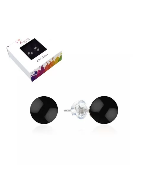 Heilsteine & Edelsteine - Ohrstecker - Onyx (gef.), Kugel, 8mm, rhodiniert