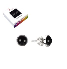Heilsteine & Edelsteine - Ohrstecker - Onyx (gef.), Cabochon, 6mm, rhodiniert