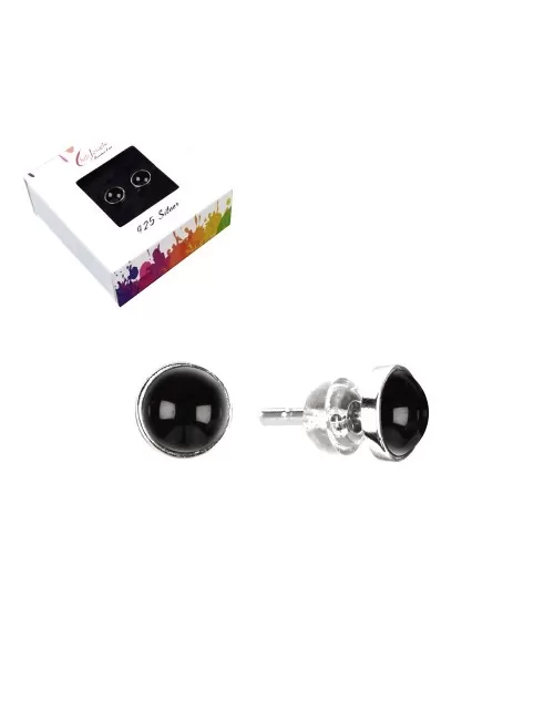 Heilsteine & Edelsteine - Ohrstecker - Onyx (gef.), Cabochon, 6mm, rhodiniert