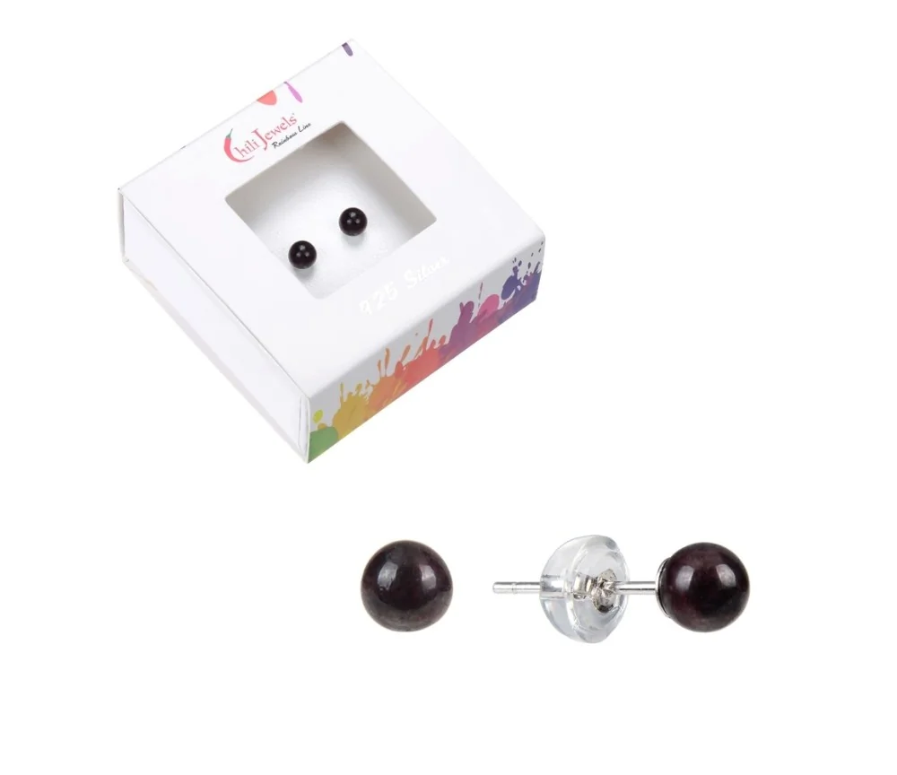 Heilsteine & Edelsteine - Ohrstecker - Granat, Kugel, 4mm, rhodiniert